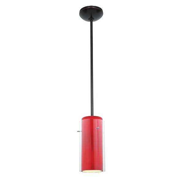 Access Lighting Glassn Glass Cylinder, LED Pendant, Oil Rubbed Bronze Finish, Clear Red Glass 28033-3R-ORB/CLRD - main